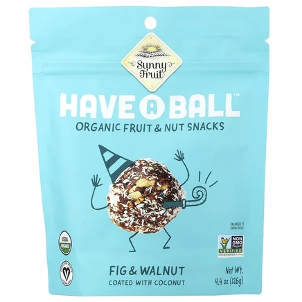 Sunny Fruit, have A Ball™, органические снеки с фруктами и орехами, инжир и грецкий орех, 126 г (4,4 унции)
