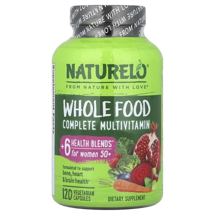 NATURELO, Мультивитаминный комплекс из цельных продуктов для женщин старше 50 лет, 120 вегетарианских капсул