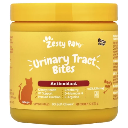 Zesty Paws, Cranberry Bladder Bites™, For Cats, All Ages, Bacon, 60 Soft Chews, 2.7 oz (78 g)