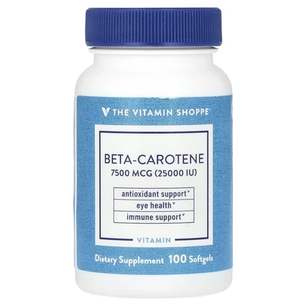 The Vitamin Shoppe, бета-каротин, 7500 мкг (25 000 МЕ), 100 мягких таблеток