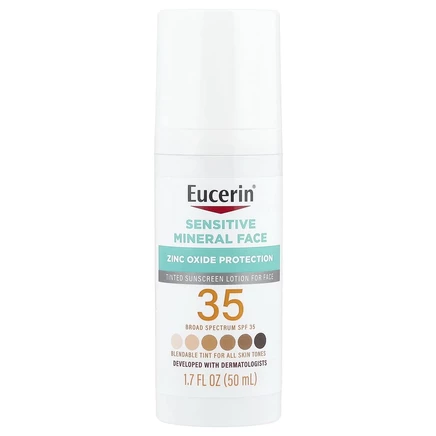Eucerin, Минеральный солнцезащитный лосьон для чувствительной кожи, с SPF 35, тонирующий, 50 мл (1,7 жидк. Унции)