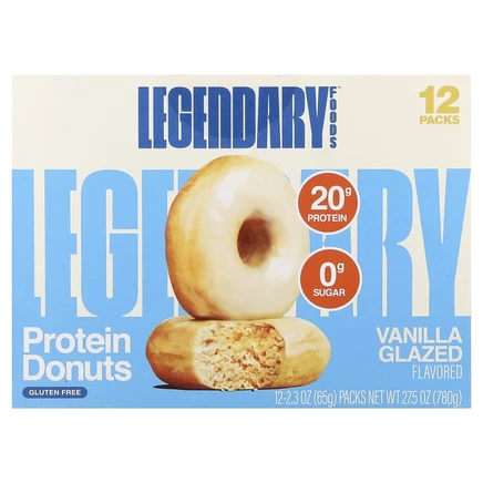 Legendary Foods, протеиновые пончики, в ванильной глазури, 12 пакетиков по 65 г (2,3 унции)