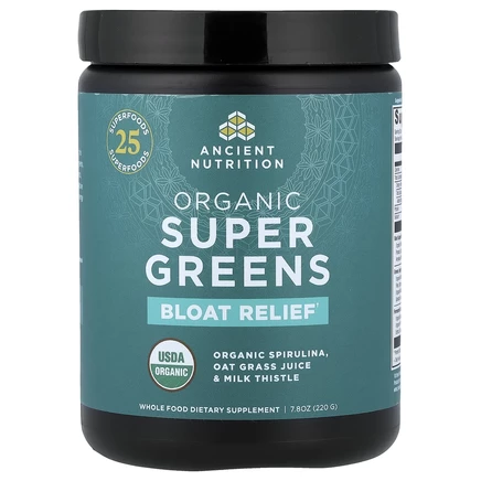 Ancient Nutrition, Organic Super Greens, средство от вздутия живота, 220 г (7,8 унции)