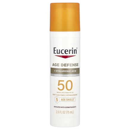 Eucerin, Age Defense, легкий солнцезащитный лосьон для лица, SPF 50, без отдушек, 75 мл (2,5 жидк. Унции)