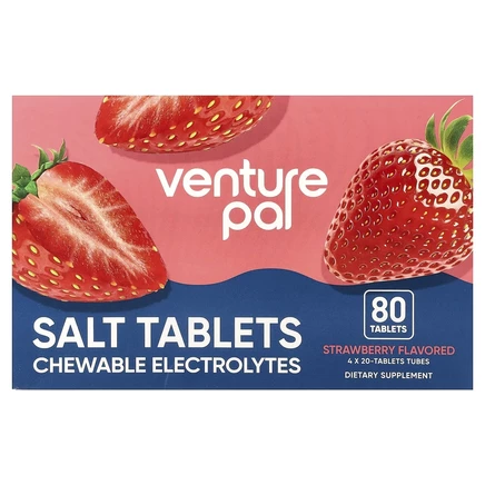 Venture Pal, жевательные электролиты в таблетках, со вкусом клубники, 4 тюбика, 20 таблеток в тюбике