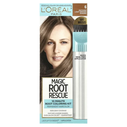 L'Oréal, Magic Root Rescue, комплект для окрашивания корней за 10 минут, оттенок 6 светло-каштановый, на 1 применение