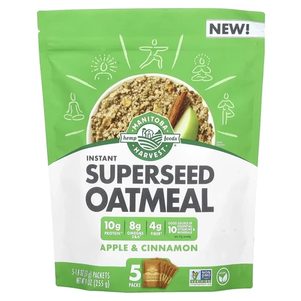 Manitoba Harvest, Овсянка быстрого приготовления, с яблоком и корицей, 5 пакетиков по 51 г (1,8 унции)