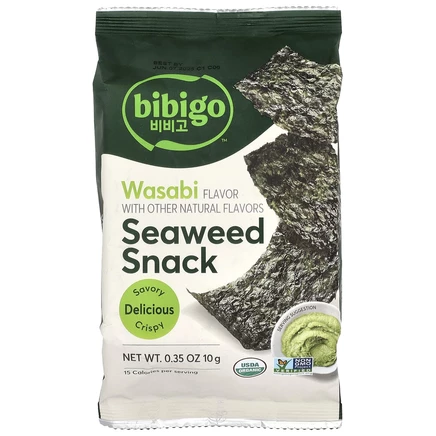 Bibigo, Снеки из морских водорослей, васаби, 10 г (0,35 унции)