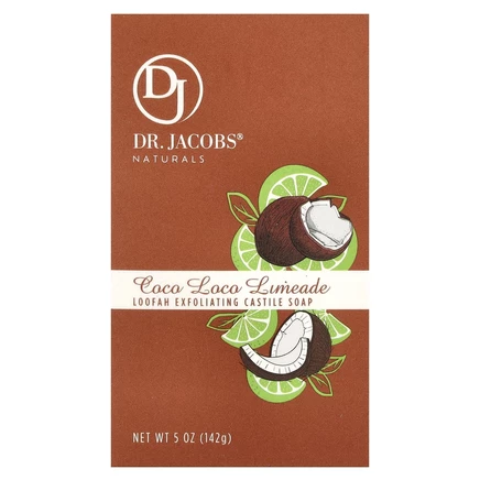 Dr. Jacobs Naturals, Отшелушивающее кастильское мыло с люфой, Coco Loco, лаймад, 142 г (5 унций)