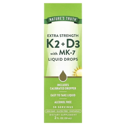 Nature's Truth, Extra Strength D3 + K2 с жидкими каплями MK-7, 59 мл (2 жидк. Унции)