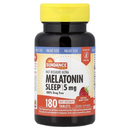 Sundance Vitamins, быстрорастворимый мелатонин, с натуральным ягодным вкусом, 5 мг, 180 быстрорастворимых таблеток