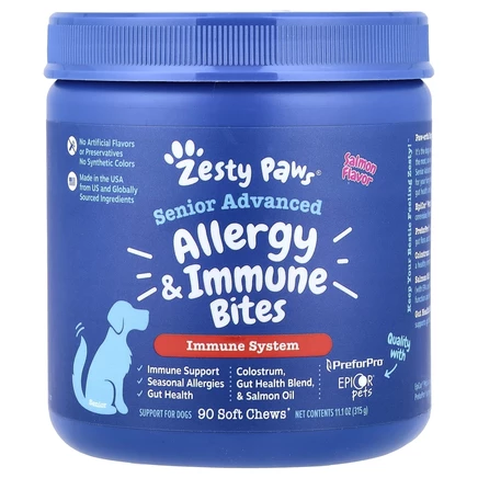 Zesty Paws, Senior Advanced, добавка от аллергии и иммунитета, для собак, со вкусом лосося, 90 жевательных таблеток, 315 г (11,1 унции)