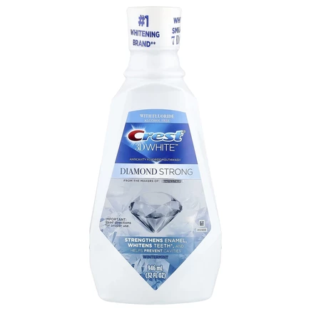 Crest, 3D White ™, Diamond Strong, жидкость для полоскания рта с фтором от кариеса, без спирта, зимняя мята, 946 мл (32 жидк. Унции)