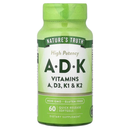 Nature's Truth, Высокая эффективность, A, D, K, 60 быстрорастворимых мягких таблеток