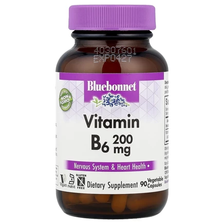 Bluebonnet Nutrition, витамин В6, 200 мг, 90 растительных капсул