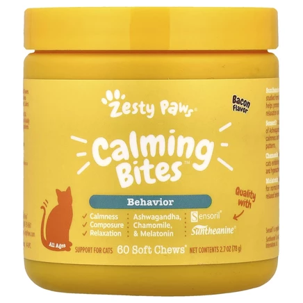 Zesty Paws, Calming Bites, для кошек, для всех возрастов, бекон, 60 жевательных таблеток, 78 г (2,7 унции)