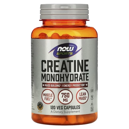 NOW Foods, Sports, моногидрат креатина, 4500 мг, 120 растительных капсул (750 мг в 1 капсуле)