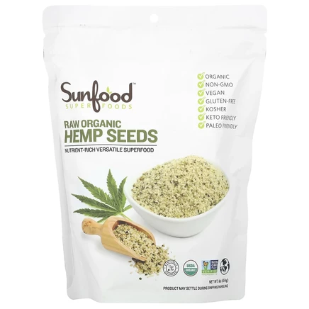 Sunfood, Необработанные органические семена конопли, 454 г (1 фунт)