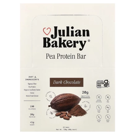 Julian Bakery, батончик с гороховым протеином, темный шоколад, 12 шт. по 60 г (2,1 унции)