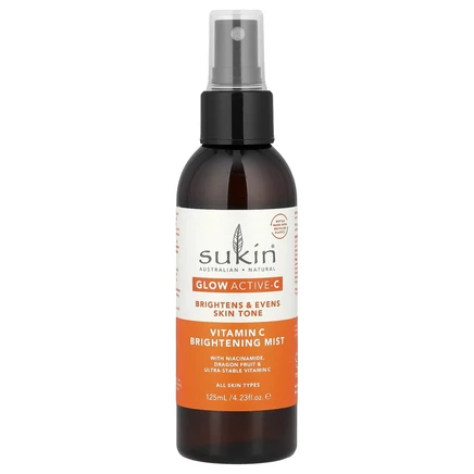 Sukin, Glow Active-C, осветляющий спрей с витамином C, для всех типов кожи, 125 мл (4,23 жидк. Унции)