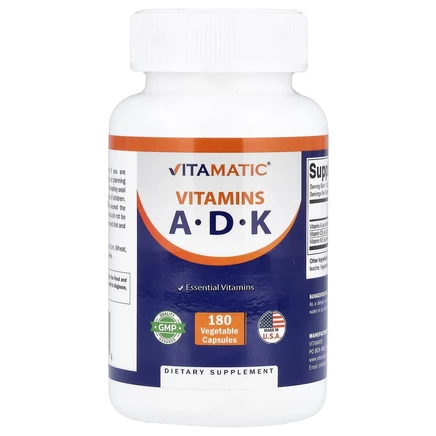 Vitamatic, витамины A, D, K, 180 растительных капсул
