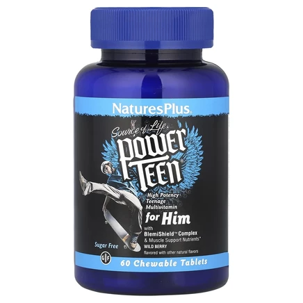 NaturesPlus, Source of Life, Power Teen, для мальчиков-подростков, натуральный вкус лесных ягод, 60 жевательных таблеток