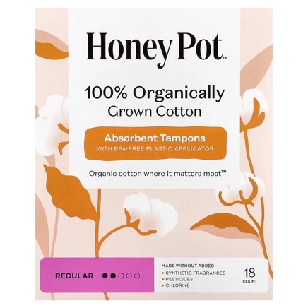 The Honey Pot Company, Тампоны из 100% органического хлопка, обычные, 18 шт.