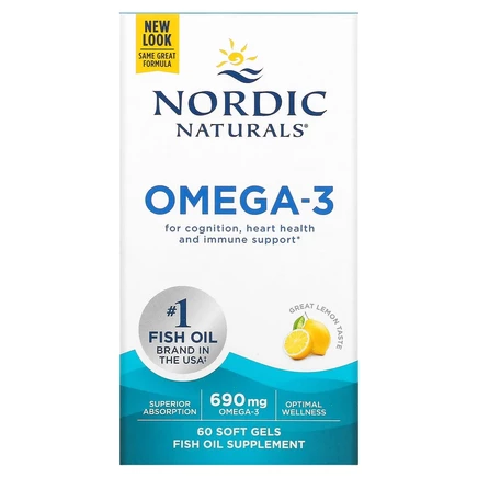 Nordic Naturals, омега-3, со вкусом лимона, 690 мг, 60 капсул (345 мг в 1 капсуле)