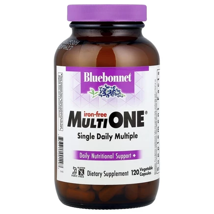 Bluebonnet Nutrition, MultiONE, мультивитаминная добавка для приема 1 раз в день, без железа, 120 растительных капсул