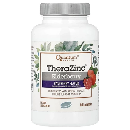 Quantum Health, TheraZinc, бузина, малина, 60 пастилок