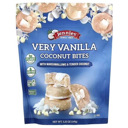 Jennies Macaroons, кокосовые батончики с ванильным вкусом, с маршмеллоу и нежным кокосом, 149 г (5,25 унции)