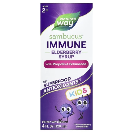Nature's Way, Sambucus® Kids, сироп для иммунитета из бузины с прополисом и эхинацеей, для детей от 2 лет, 120 мл (4 жидк. Унции)