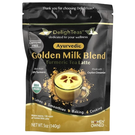 DelighTeas, Ayurvedic Golden Milk Blend, латте с чаем с куркумой, без кофеина, 140 г (5 унций)