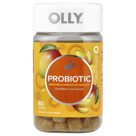 OLLY, жевательные таблетки с пробиотиками, со вкусом тропического манго, 80 жевательных таблеток