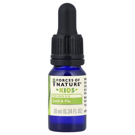 Forces of Nature, Organic Plant Medicine, от простуды и гриппа, для детей от 3 до 12 лет, лимон, 10 мл (0,34 жидк. Унции)