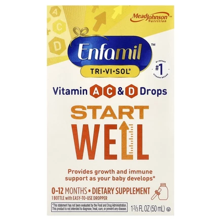 Enfamil, Tri-Vi-Sol®, капли с витаминами A, C и D, хорошее начало, 0–12 месяцев, 50 мл (1 2/3 жидк. унц.)