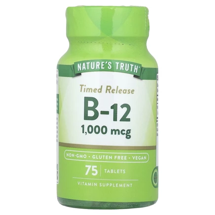 Nature's Truth, Vitamins, B12 с замедленным высвобождением, 1000 мкг, 75 таблеток