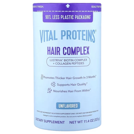 Vital Proteins, Комплекс для волос, без добавок, 323 г (11,4 унции)