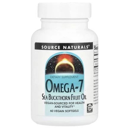 Source Naturals, Omega-7, Масло плодов облепихи, 60 вегетарианских мягких таблеток