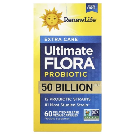 Renew Life, Ultimate Flora, пробиотик с повышенной силой действия, 50 млрд живых культур, 60 вегетарианских капсул