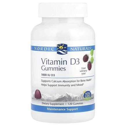 Nordic Naturals, Жевательные таблетки с витамином D3, лесные ягоды, 1000 МЕ, 120 жевательных таблеток