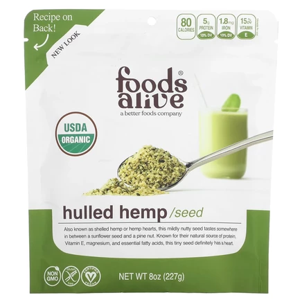 Foods Alive, органические очищенные семена конопли, 227 г (8 унций)
