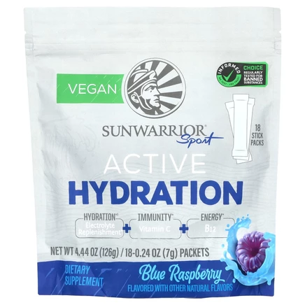 Sunwarrior, Sport, активное увлажнение, голубая малина, 18 пакетиков по 7 г (0,24 унции)