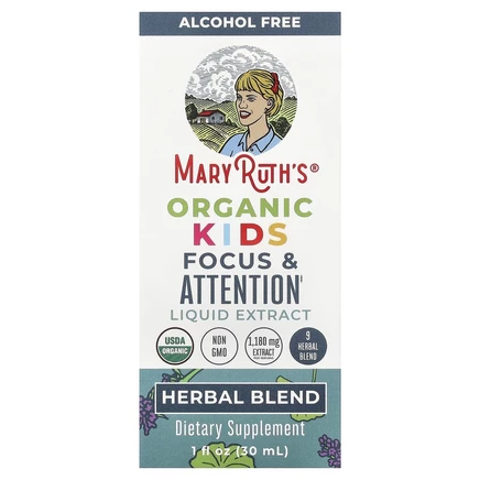 MaryRuth's, Organic Kids, жидкий экстракт для концентрации и внимания, без спирта, 1180 мг, 30 мл (1 жидк. Унция)
