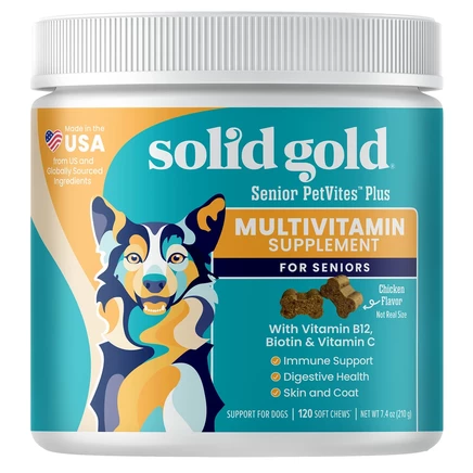 Solid Gold, PetVites ™, мультивитаминная добавка, для собак, бекон, 120 жевательных таблеток, 216 г (7,6 унции)