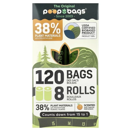 Original Poop Bags, апельсин, 120 пакетиков