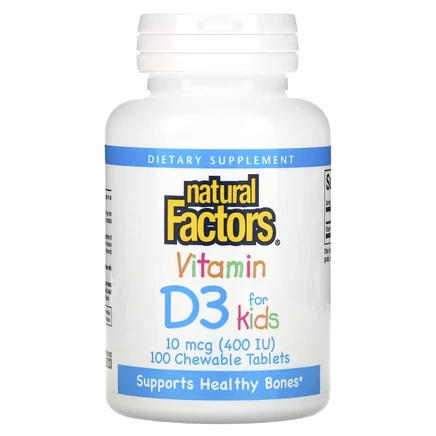 Natural Factors, витамин D3, клубничный вкус, 10 мкг (400 МЕ), 100 жевательных таблеток