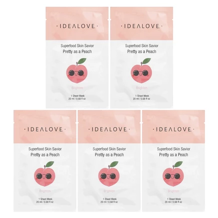 Idealove, Superfood Skin Savior, маска для лица с суперфудами, персик, 5 шт. по 20 мл (0,68 жидк. унции)