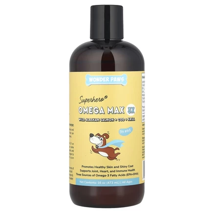 Wonder Paws, Superhero Drops, капли для собак, Omega Max 3X, дикий аляскинский лосось, треска и криль, для всех возрастов, 473 мл (16 унций)