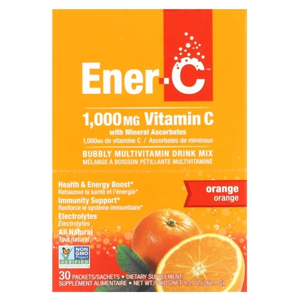 Ener-C, витамин C, смесь для приготовления мультивитаминного напитка со вкусом апельсина, 1000 мг, 30 пакетиков, по 0,3 г (8,67 унций) в каждом